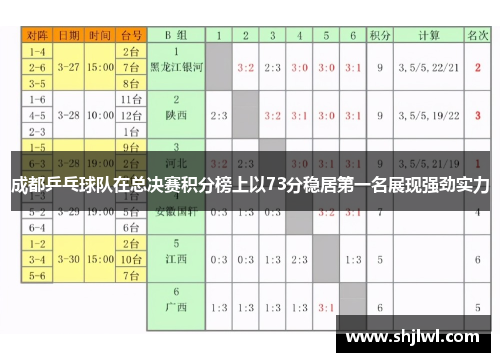 成都乒乓球队在总决赛积分榜上以73分稳居第一名展现强劲实力